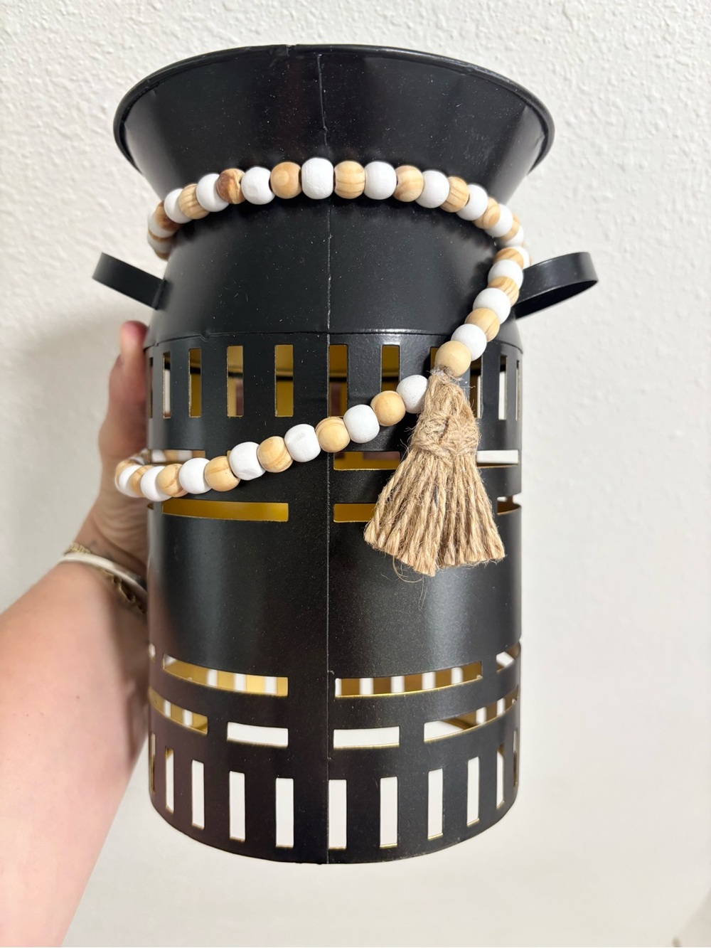 Pink Zebra Metal Jug with Farmhouse Beads Accent Shade NIB